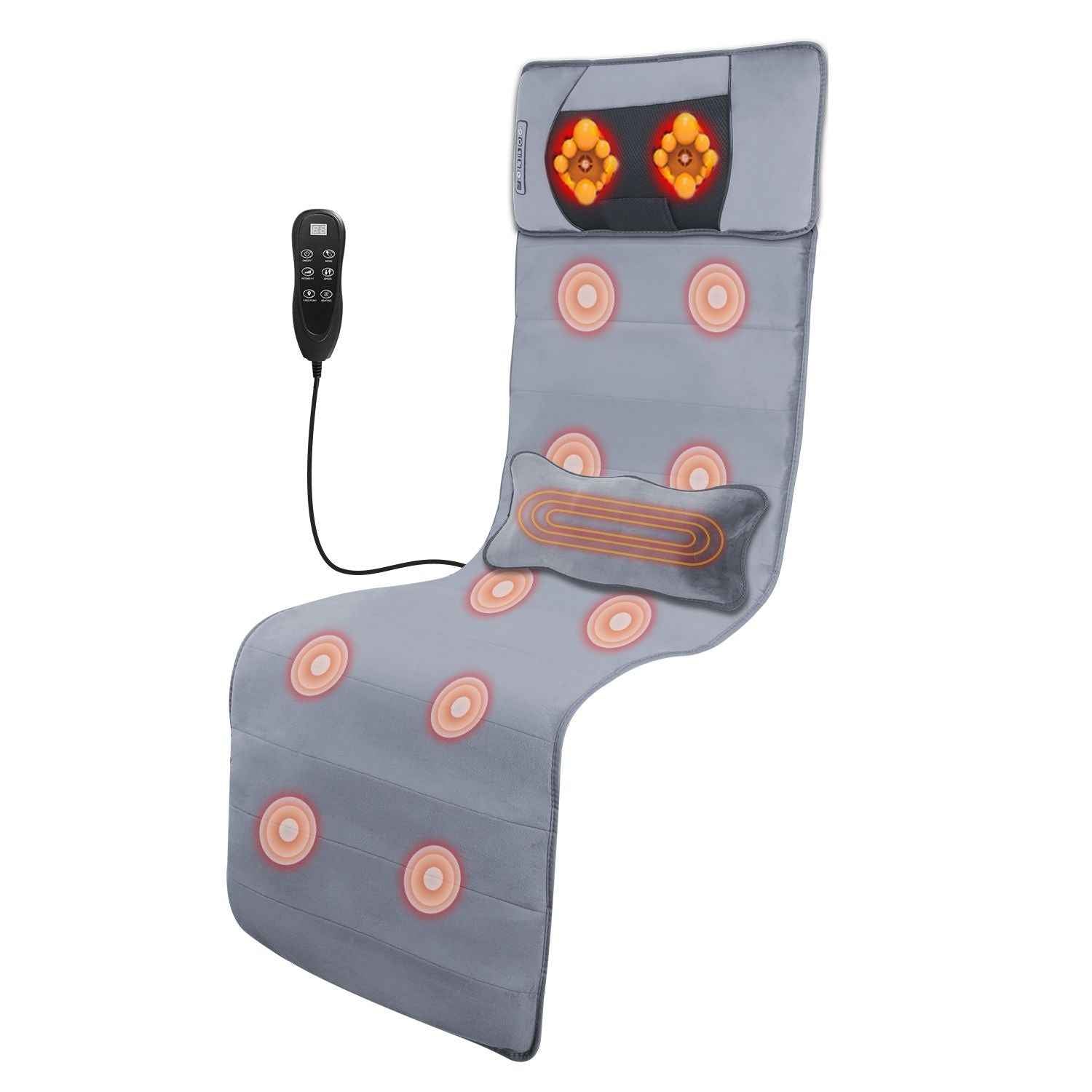 Full Body Electric Massage Mat with Heat Vibration Massage Pad Cushion Back Massage Mattress Chair Pad with Neck Massage Pillow with 10 Vibration Motors Timer GPCT5081